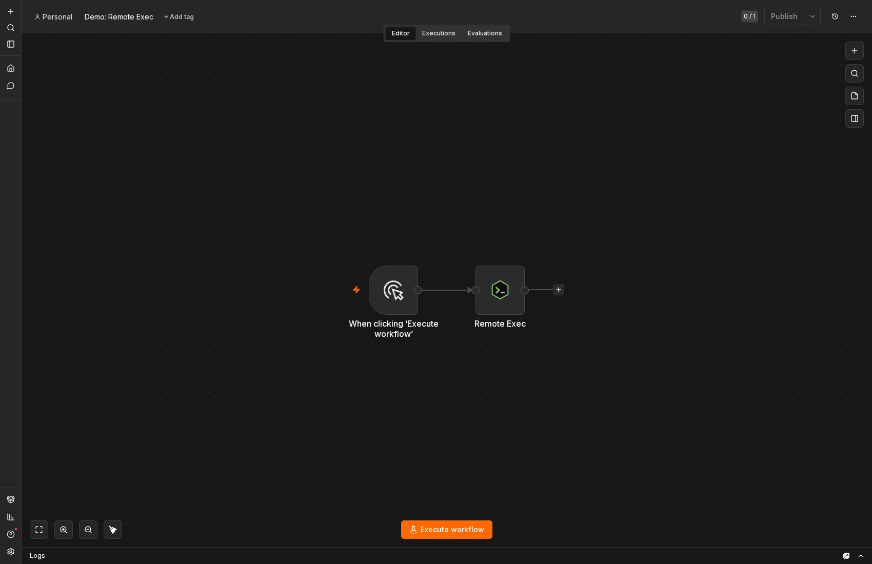 The Custom Exec node in an n8n workflow canvas
