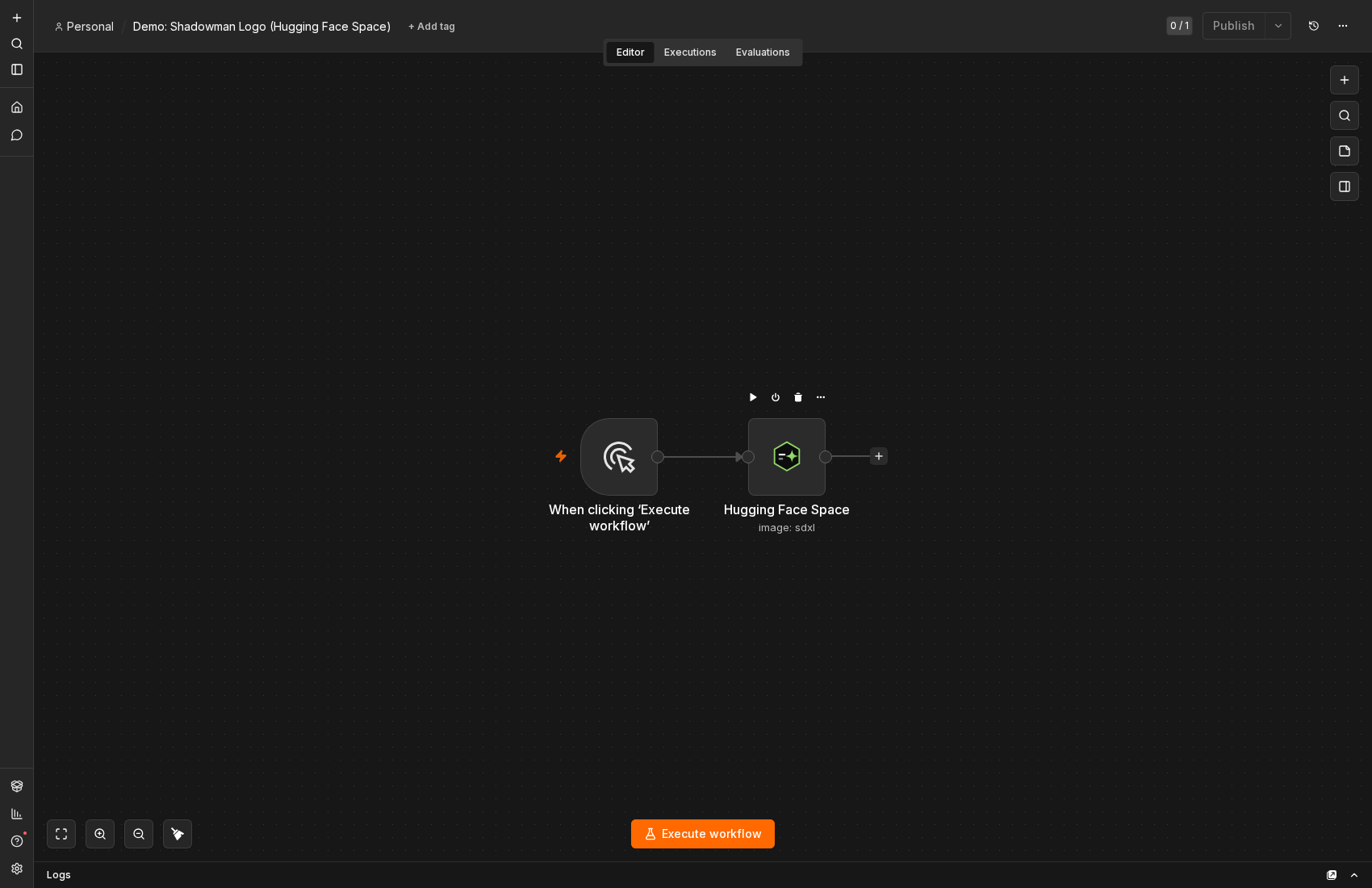 The Hugging Face Space node in an n8n workflow canvas
